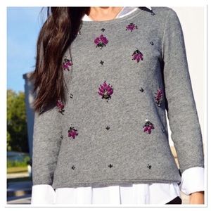 Loft Grey Embellished Holiday Sweater Size M